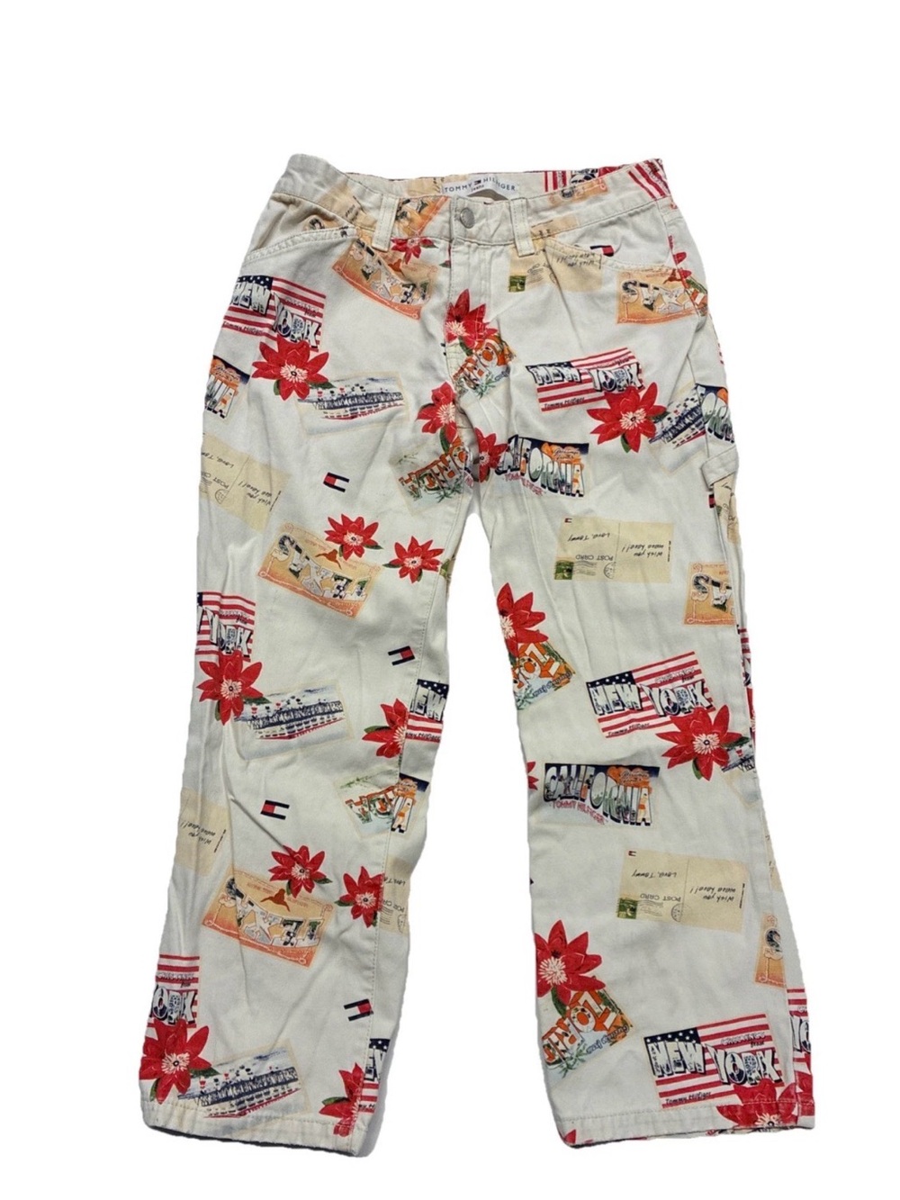 Tommy Hilfiger White Pants with Red Floral Postcard Print, Size 2